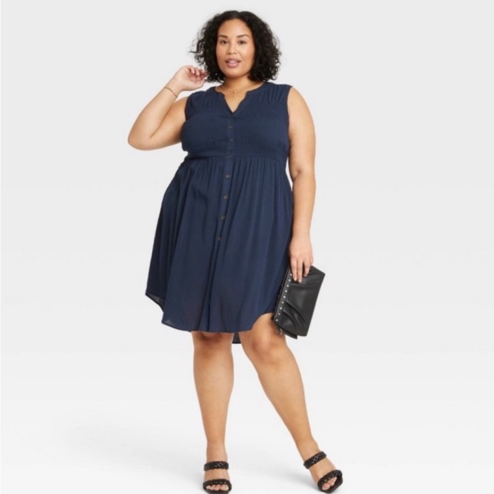 Navy blue smocked summer dress